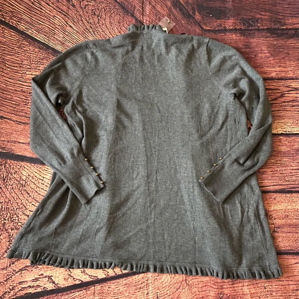 JOSEPH A‎ Women Charcoal Gray Ruffle Long Sleeve Open Front Cardigan Sweater L
